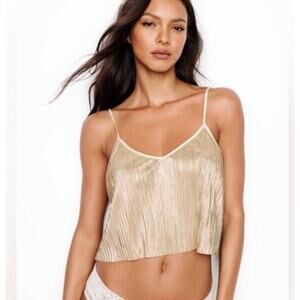 Victoria's Secret Gold Strappy Crop Top Shimmery Women's Size Large